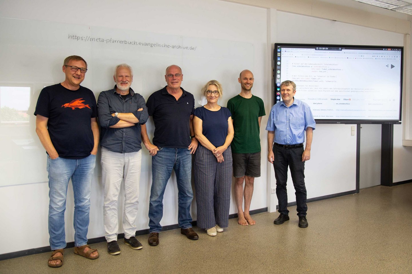 6 Personen stehen für ein Gruppenbild nebeneinander