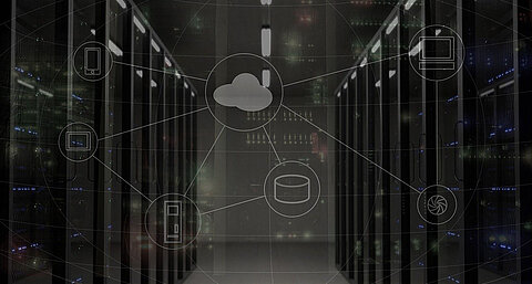 Netzwerk-Grafik mit Servern im Hintergrund